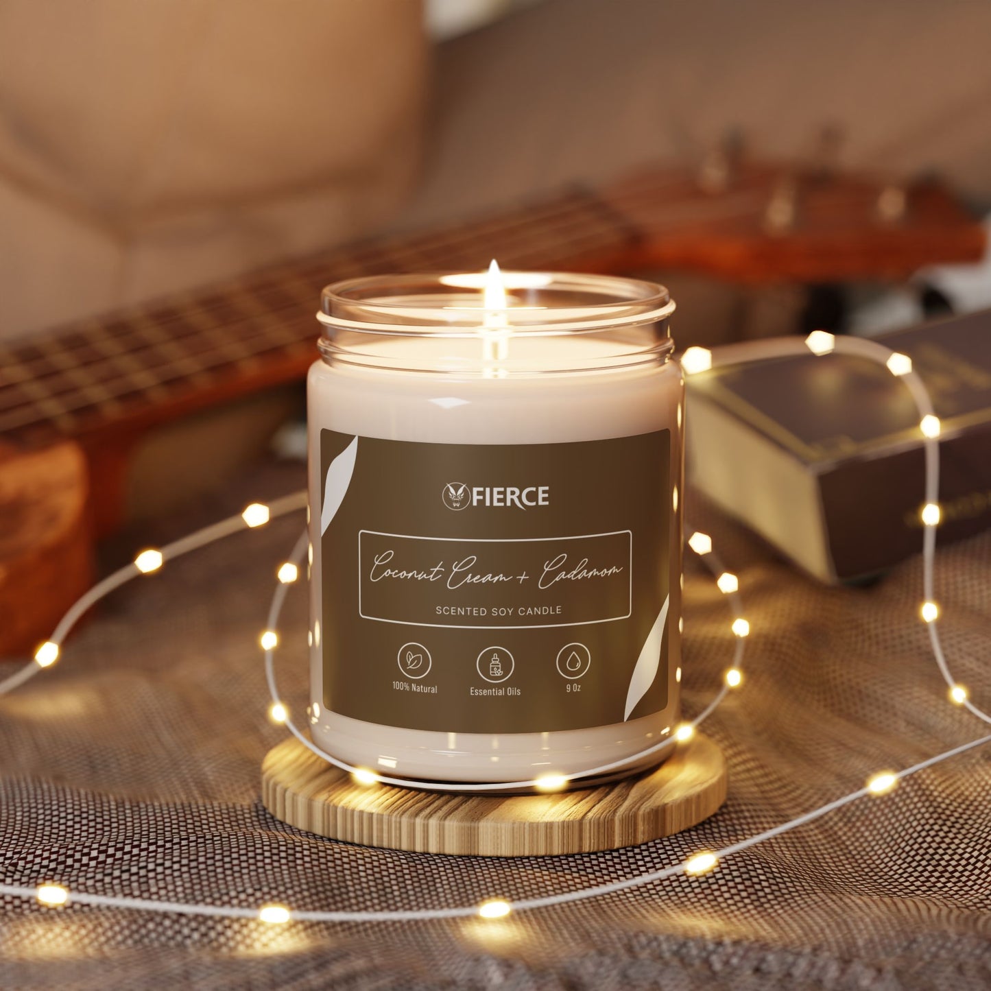 Fierce Coconut Cream + Cardamom Soy Candle 9oz – Luxury Home Fragrance for Relaxation