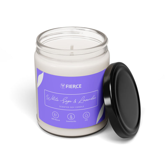 Fierce White Sage + Lavender Soy Candle 9oz – Luxury Home Fragrance for Relaxation