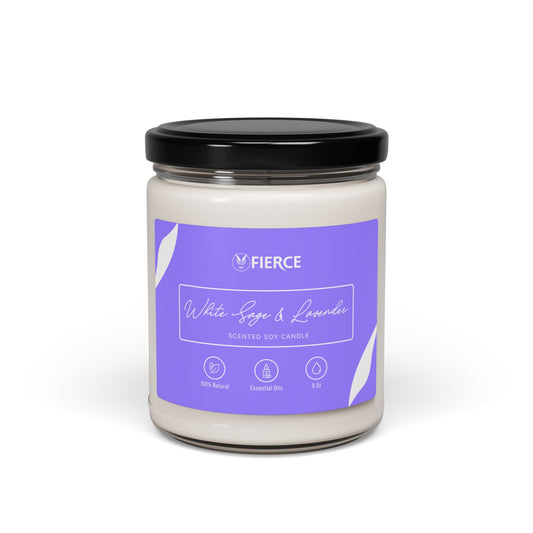 Fierce White Sage + Lavender Soy Candle 9oz – Luxury Home Fragrance for Relaxation